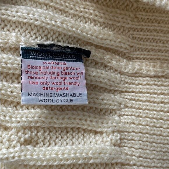 WoolOvers Men’s XL Fisherman Cable Knit Wool Sweater Cream Ivory Aran Pullover - Picture 13 of 13